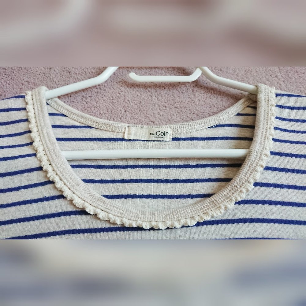 Striped Crochet Trim T-Shirt + White Pleated Mini Skirt Set - Picture 5 of 16